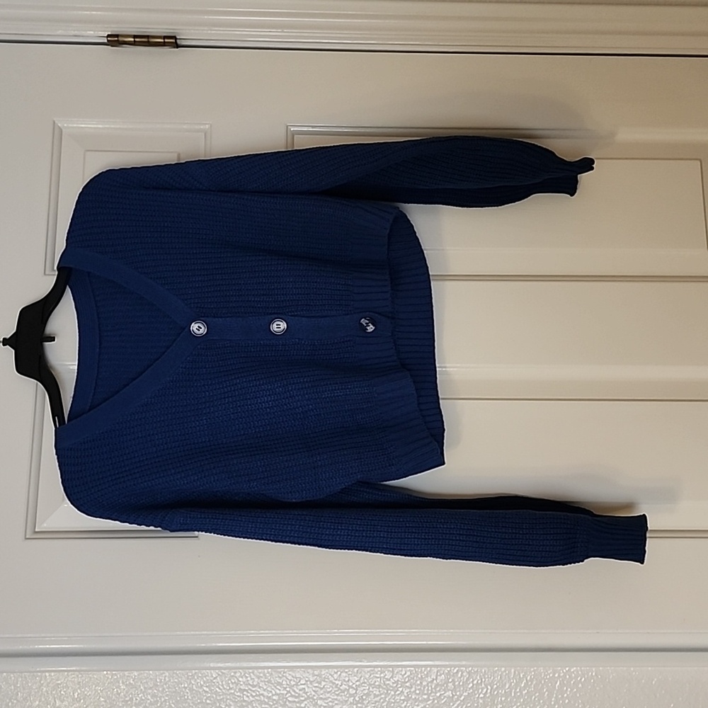 Shein Blue long sleeve cardigan style crop sweater size large